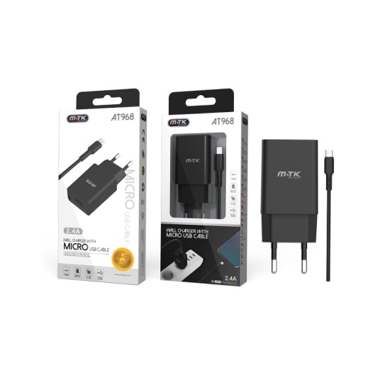 ADAPTADOR DE CARREGAMENTO COM MICRO CABO 2.4A MTK PRETO